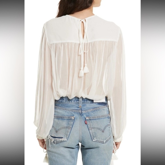 Free People retro femme sheer embroidered blouse Top 35926 - Picture 16 of 16